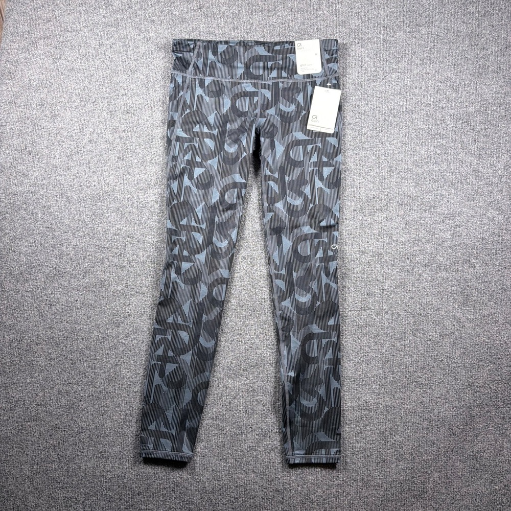 GapFit GFast Leggings Womens Medium Grey Geometric Logo Print Regular Fit